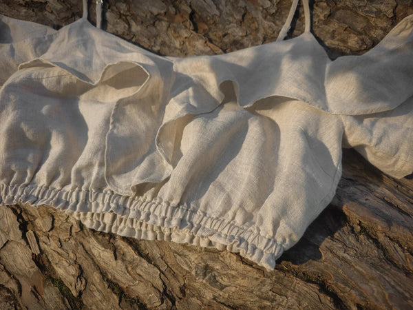 ALKU First Light collection ruffle top made from 100% linen, slow fashion design for timeless style.